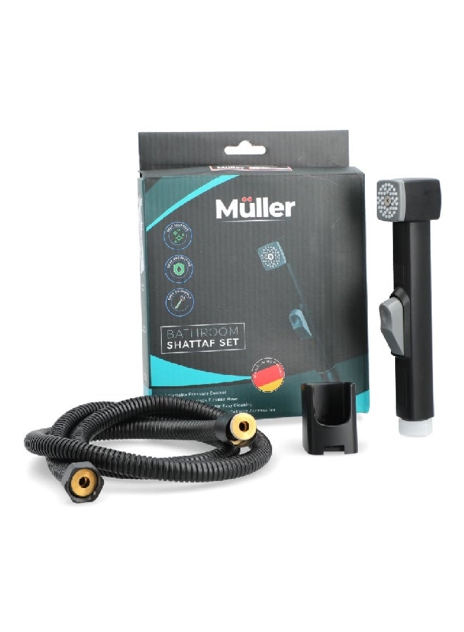 Muller Elegant Design Self Cleaning Leak Protection Bathroom Shattaf Set Black and Grey 18 x 4.5 x 17 cm MU-3107B - Image 1